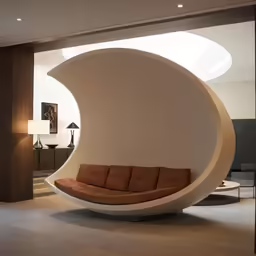 a modern white room that has a couch and a lamp