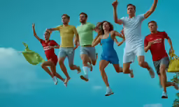 there are five people and one person in the air on their feet