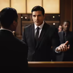 a man in a suit speaks to another person