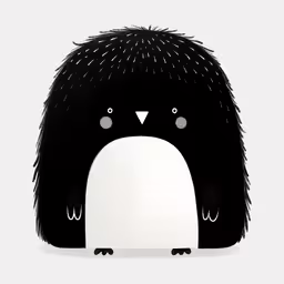 a black and white drawing of a penguin,a black and white penguin illustration with big eyes