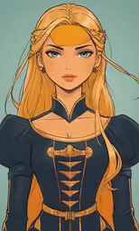 an image of the princess, blonde hair with braids and a large, flowing ponytail