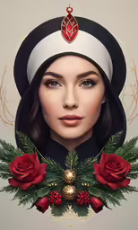 a woman in a sailor hat and christmas wreath