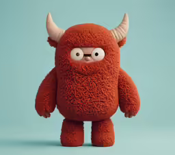 an adorable, red toy monster with big horns