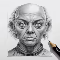 a pencil drawing of a person that is frowning and looking down