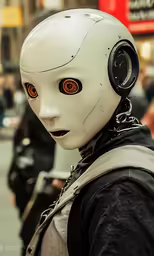 a woman with headphones is walking down the street