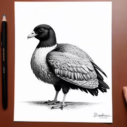 a hand drawing a bird in black and white