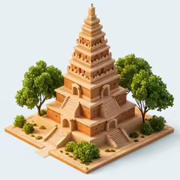a wooden model of a tower that has stairs and steps