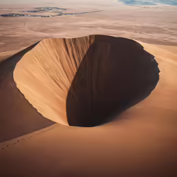 a large cone shaped sand dune overflowing with water