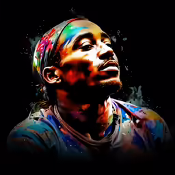 a man with dreadlocks standing up wearing a colorful shirt
