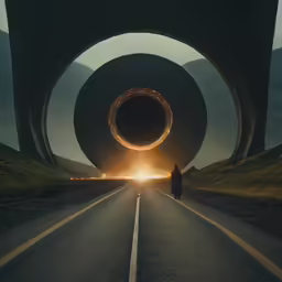 a person walking down the middle of a highway