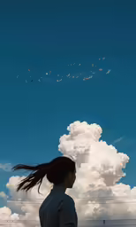 a woman that is flying through the sky