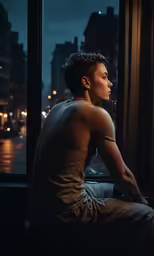 a woman is looking out the window of a train