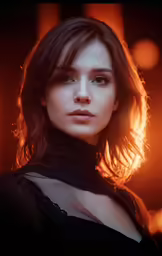 a young woman is posing in front of the light