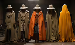 women in trench coats with long orange coat
