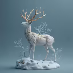 the antler is standing on a small piece of white snow