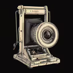 an old camera in front of a black background