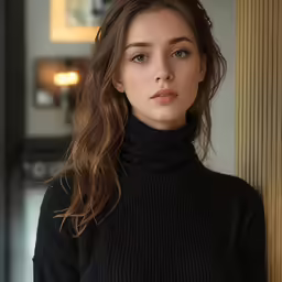 the young woman poses for a portrait wearing a black sweater