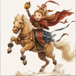 an illustration of a girl riding on top of a horse