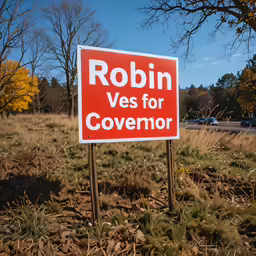 a political sign sits in the middle of a field
