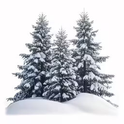 snowy trees with the tops obscured by the white background