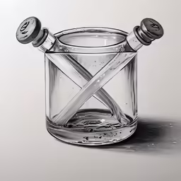 two glass salt and pepper shakers inside of a clear jar