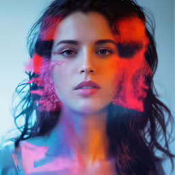 a woman is shown with bright light coming from her