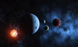 two planets with their sun in a distance