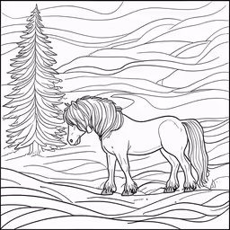 a horse is shown in the snow coloring page