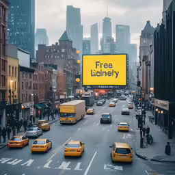 traffic on a city street with a free library sign