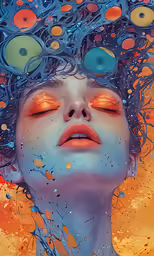 a woman is floating over some water with bubbles