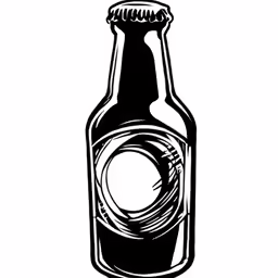 black and white image of a beer bottle with the opening opened