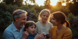 a man sits in the foreground with his two girls, her younger one girl and the older one child