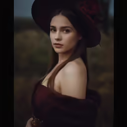 a woman wearing a dress and hat is posing for a picture