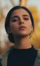 a woman looking away in the camera with a brown eyeshadow