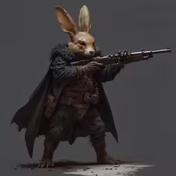 a rabbit dressed as the character from star wars holding a rifle