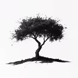 the lone tree is splattered with powder from birds
