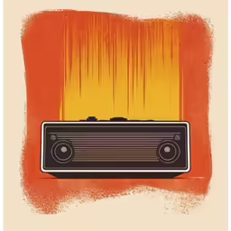 a radio sitting on top of a table next to a yellow wall