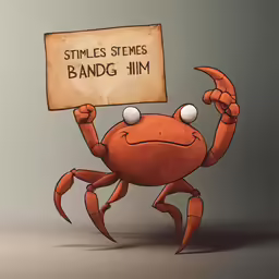a cartoon crab holding up a sign while another holds it