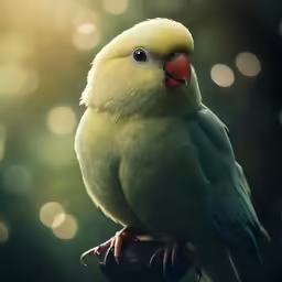 a small green bird is standing on a branch