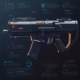 a black rifle with an arrow pointing at it