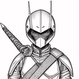 the knight, with his sword in hand, standing