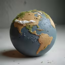 a half - painted earth has been placed on top of it with green shavings