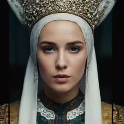 this is an image of a woman wearing a head piece