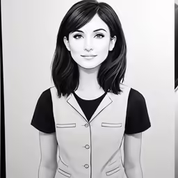 the woman is dressed in a vest and black shirt