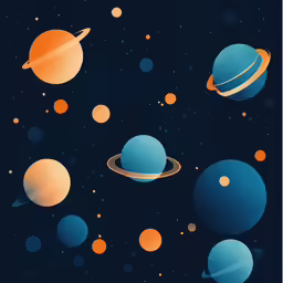 an illustration shows a very colorful array of saturn and urns