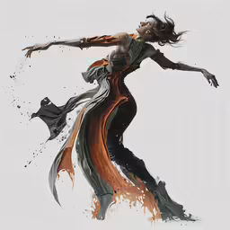 a digital painting of a woman in motion