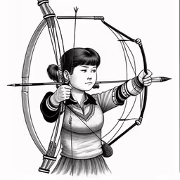 an indian woman with a bow and arrow,a drawing of a woman holding an arrow in her hands