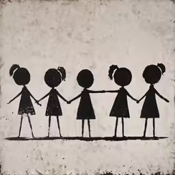 an old wall with a picture of children holding hands