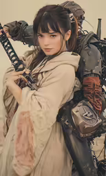 a woman in a jacket is posing with an arm around her shoulders