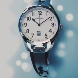 the wrist watch is on the table with several circles